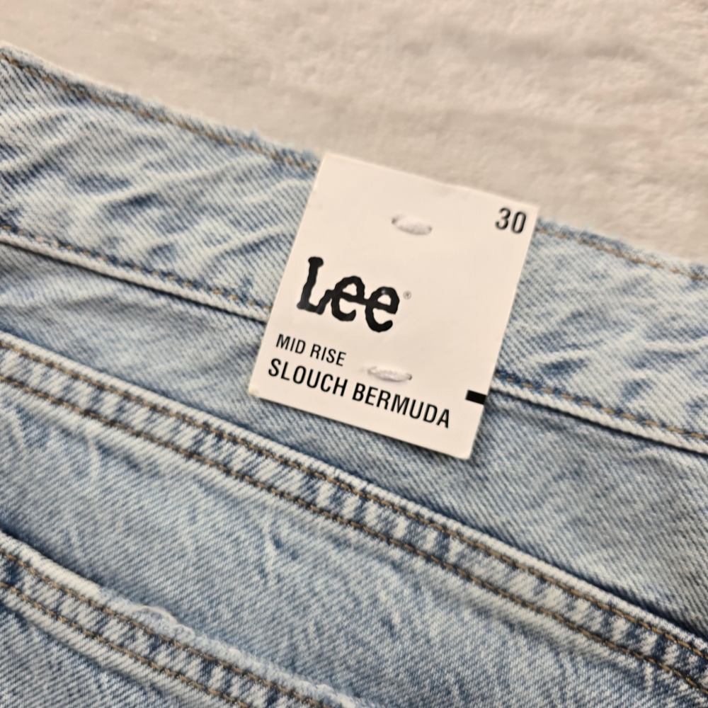 Lee Denim Shorts Mens 30 Light Wash Jean Cotton Slouch Bermuda Raw Hem NEW - Picture 7 of 9